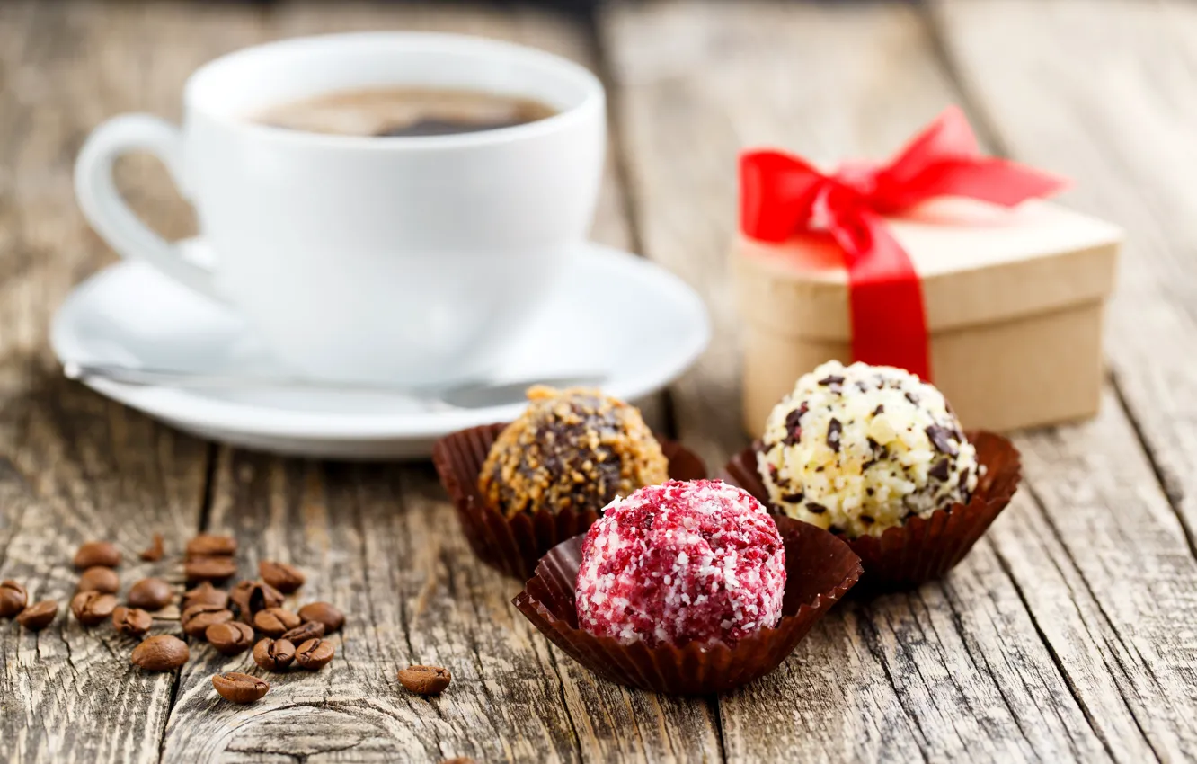 Photo wallpaper holiday, gift, coffee, candy
