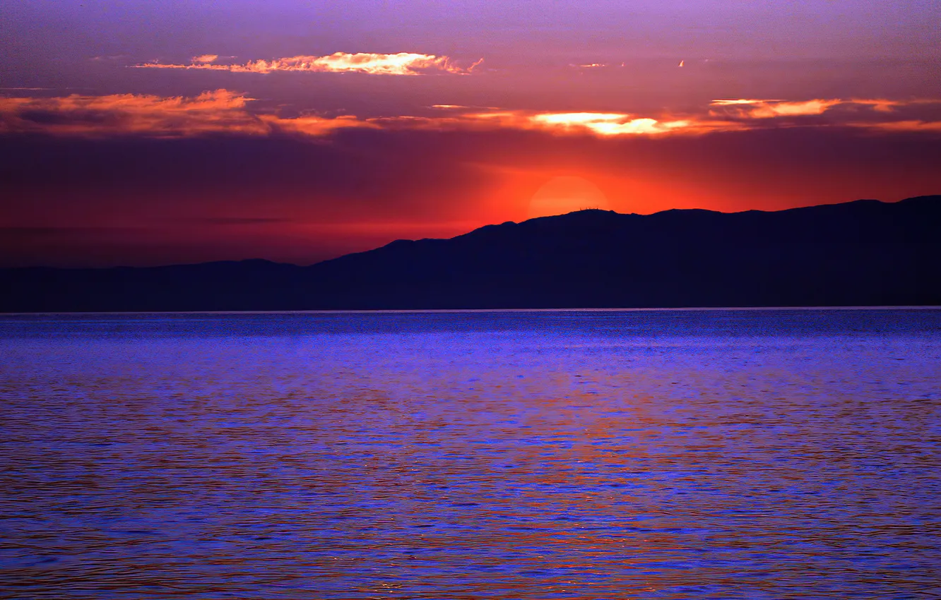 Photo wallpaper sea, clouds, beauty, the evening, ruffle, sunset, sunset, Burning Time