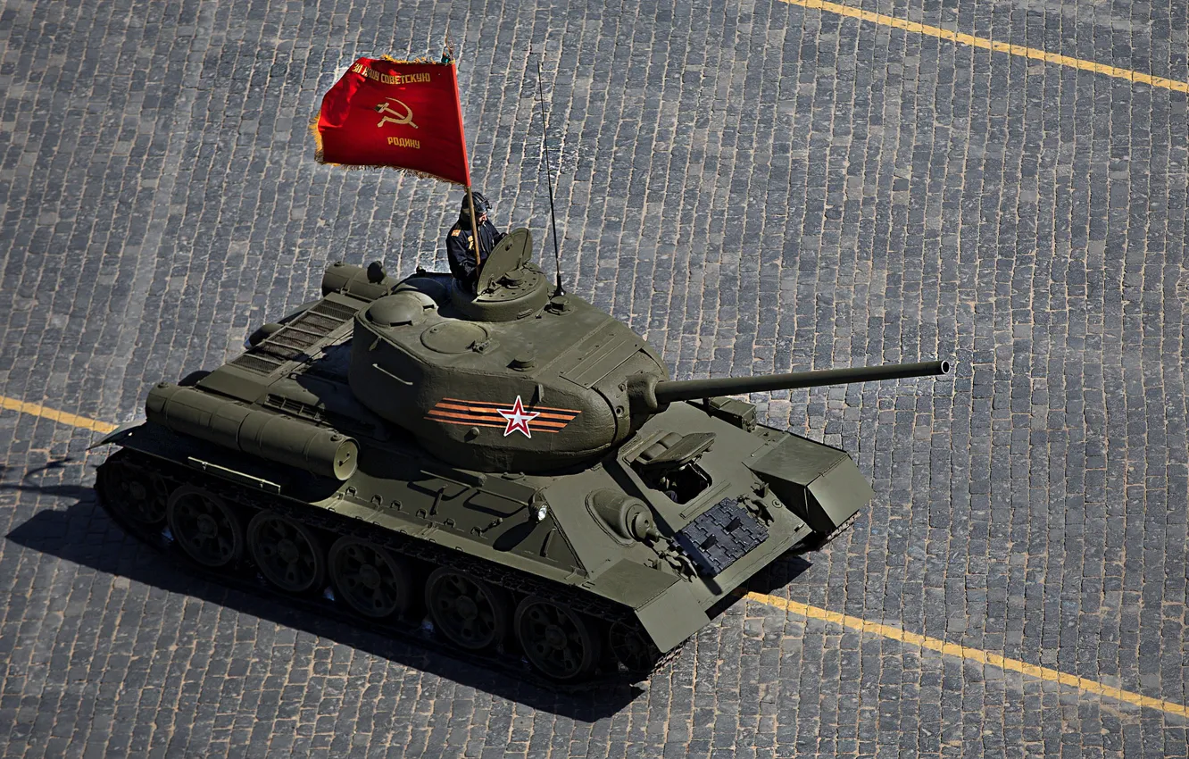 Photo wallpaper holiday, victory day, tank, parade, red square, Soviet, average, T-34-85