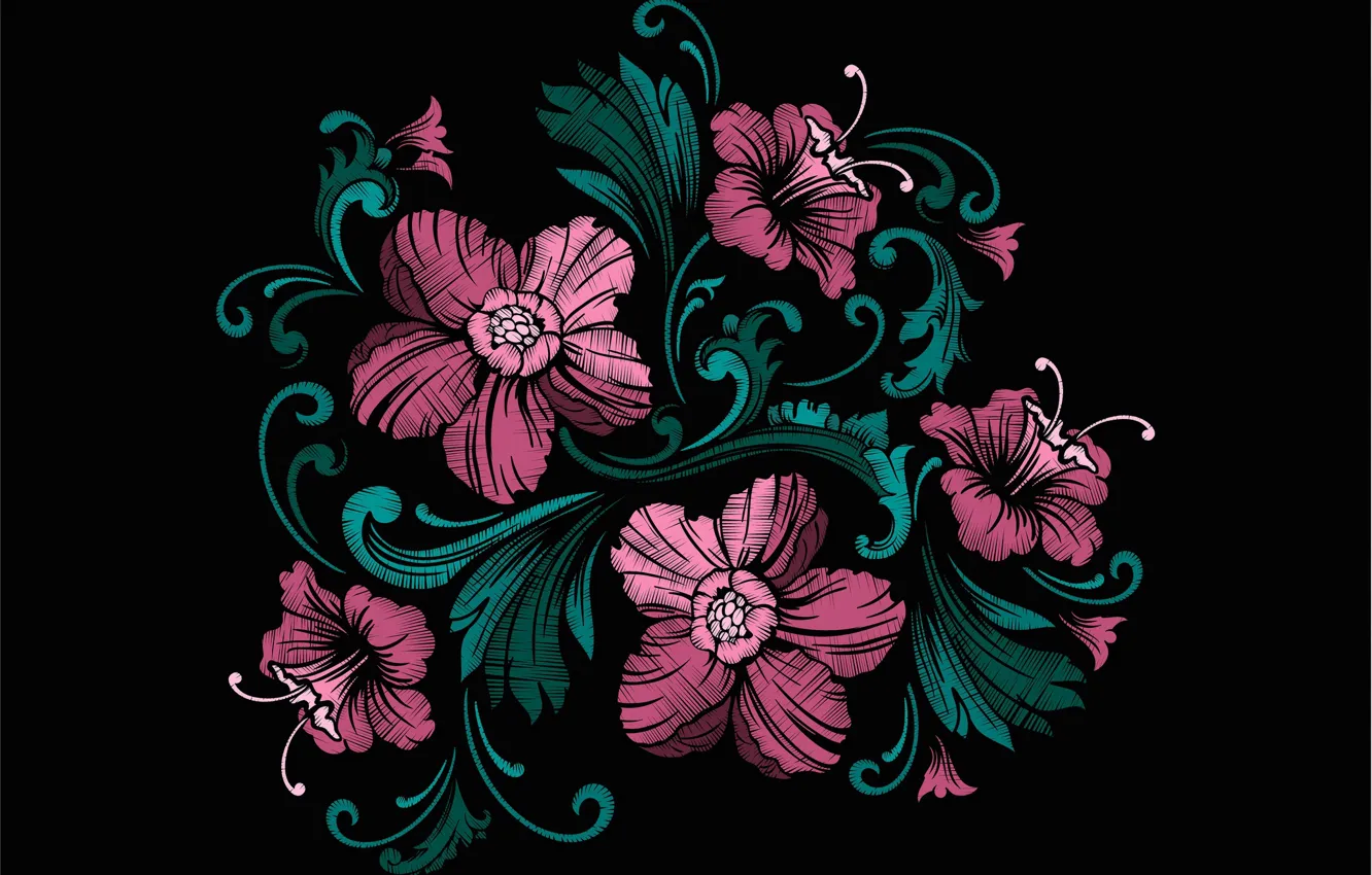 Photo wallpaper flowers, texture, black background