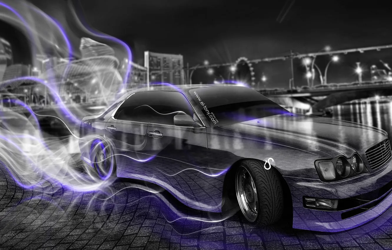 Photo wallpaper car, purple, night, city, the city, transparent, style, Wallpaper