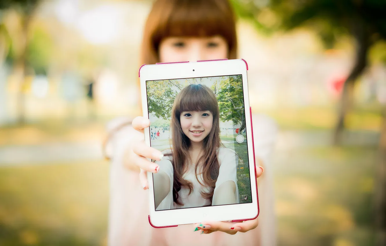 Photo wallpaper smile, portrait, tablet, Oriental girl