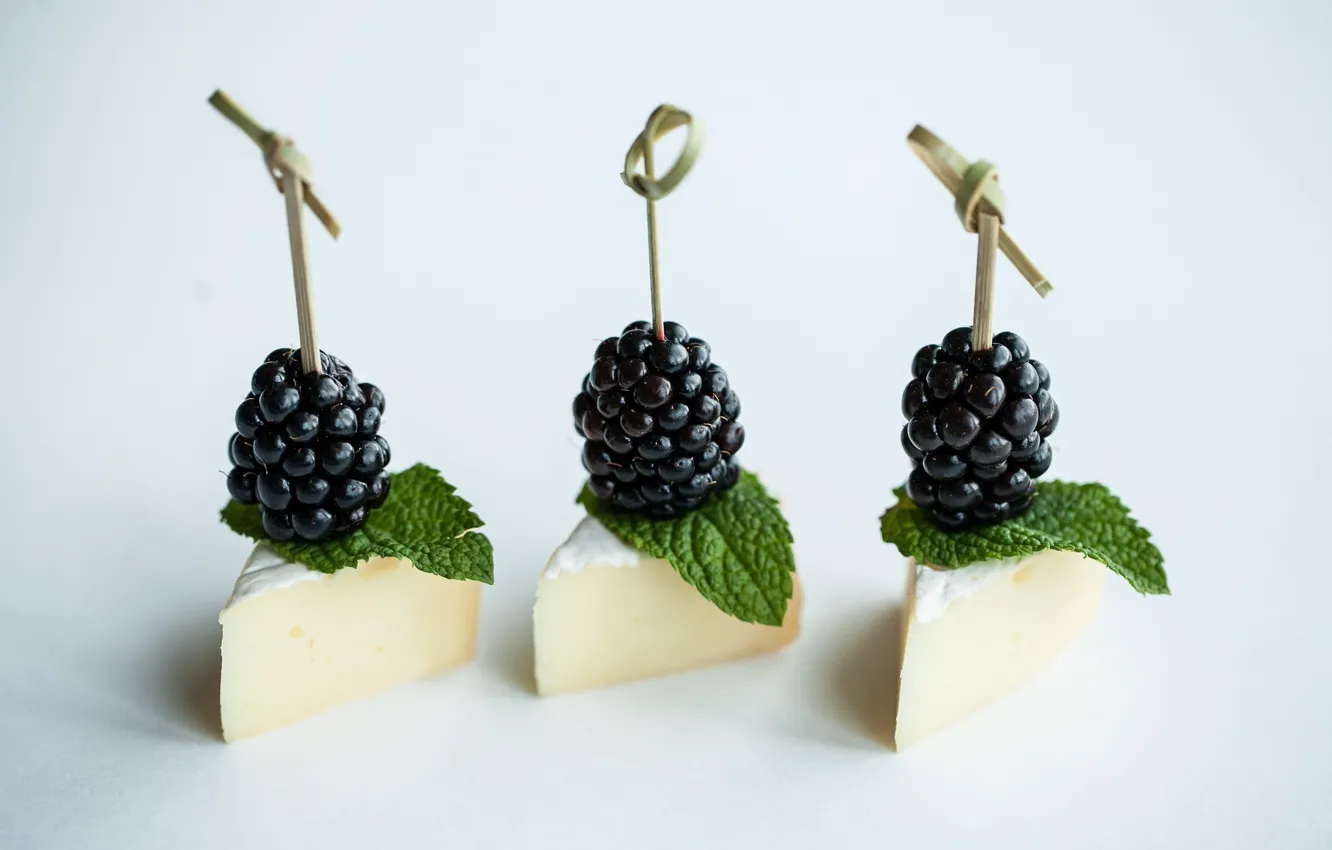 Photo wallpaper cheese, mint, BlackBerry, appetizer, canapés