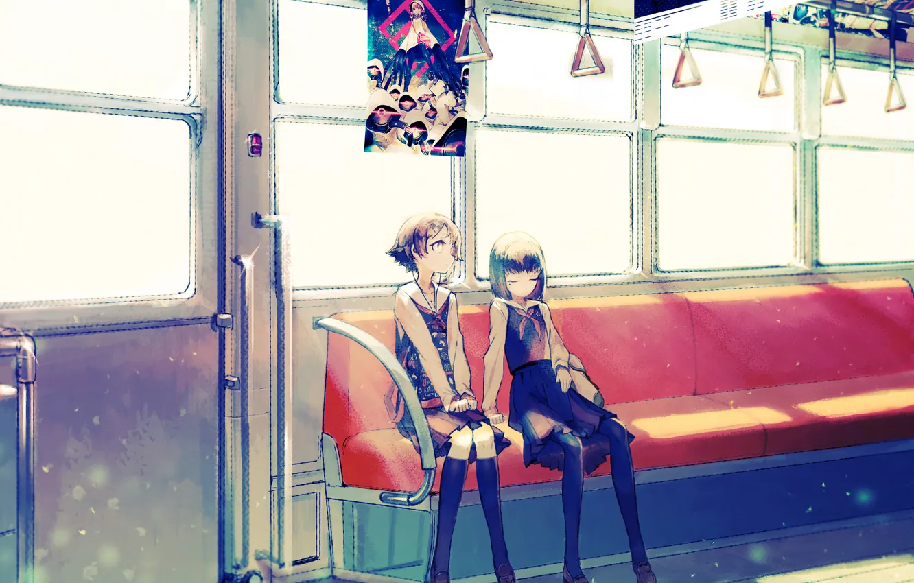 Photo wallpaper girl, train, anime, cars, poster, art, asgr