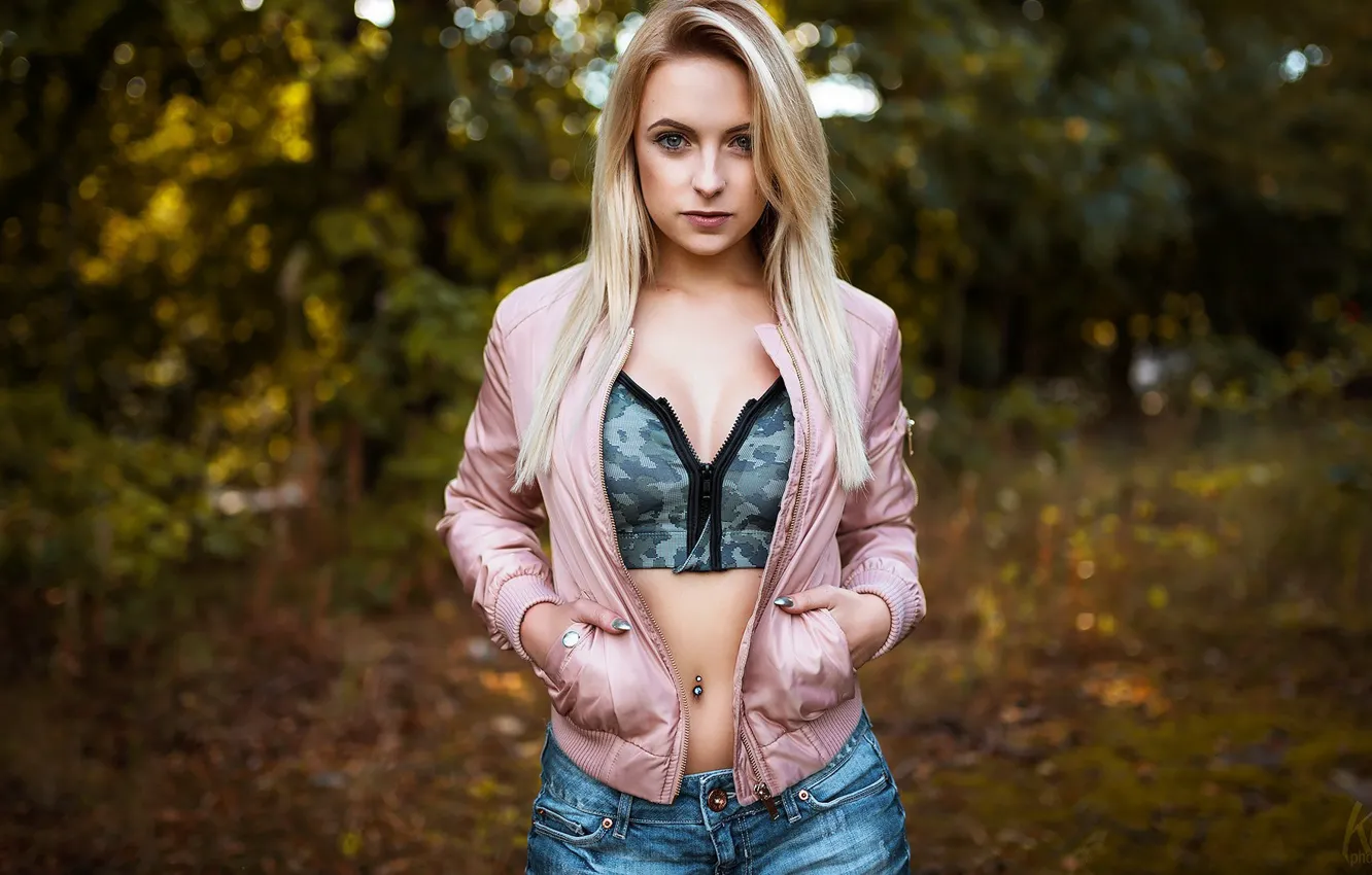 Photo wallpaper look, sexy, pose, model, portrait, jeans, makeup, figure