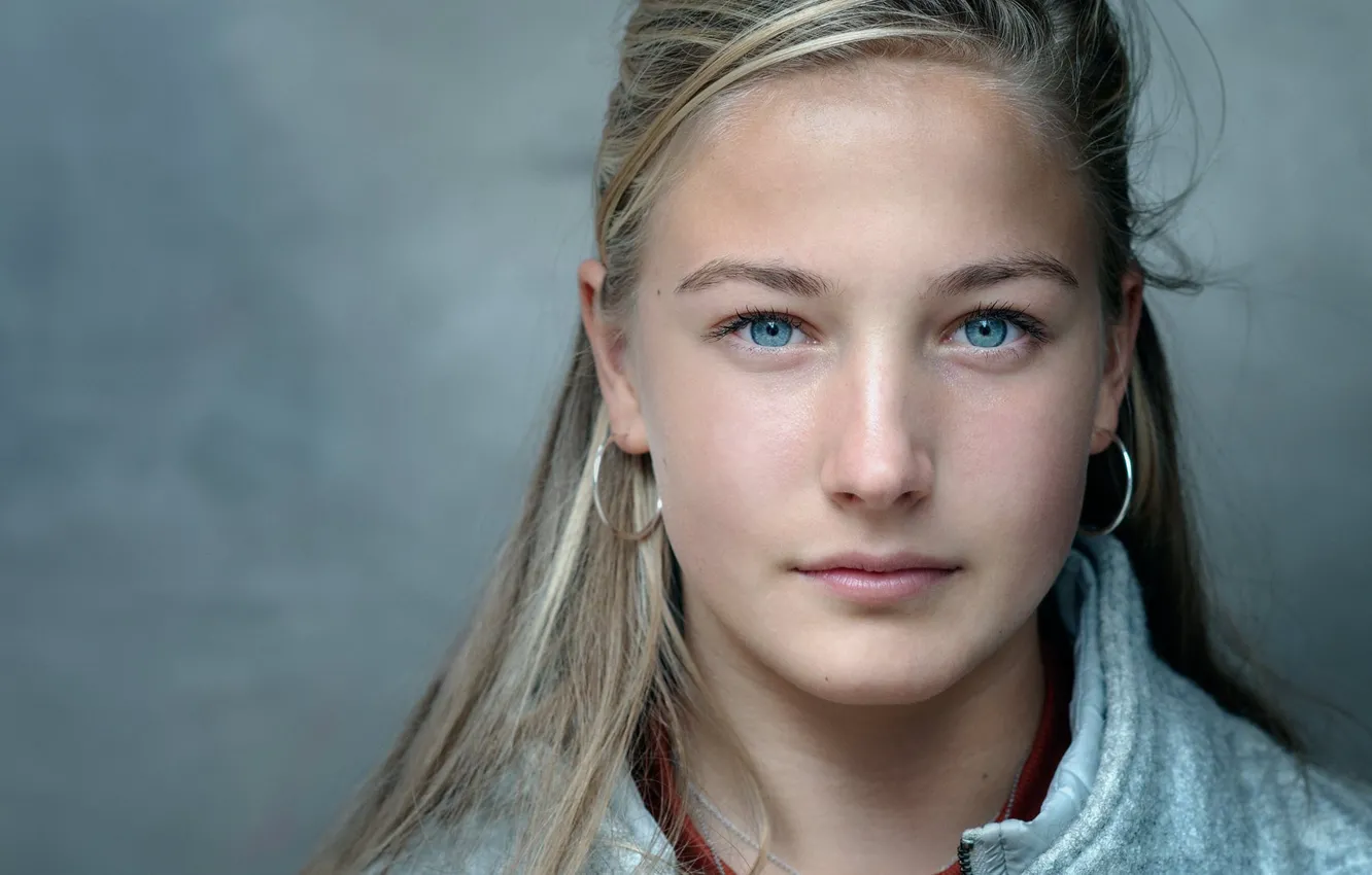 Photo wallpaper eyes, look, girl, hair, blonde