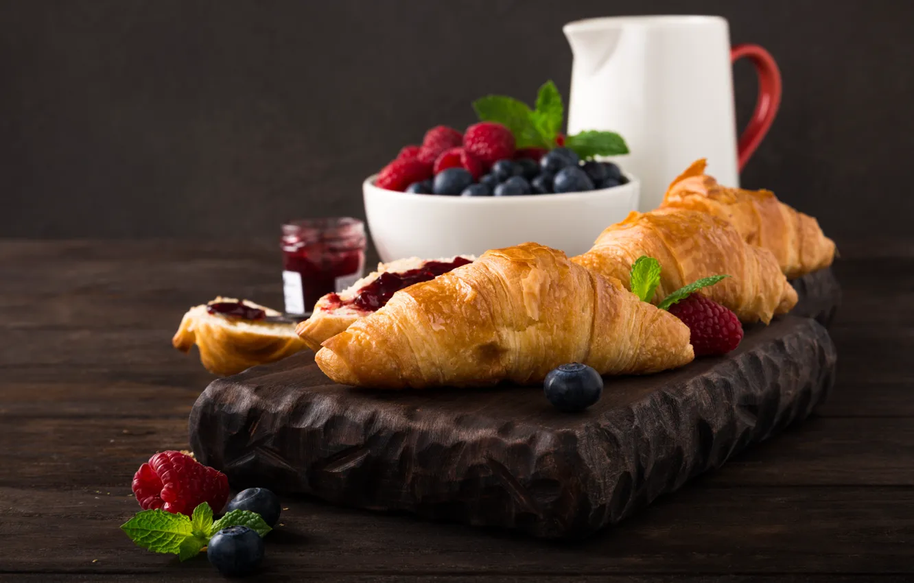 Photo wallpaper berries, Breakfast, jam, croissant, Iryna Melnyk