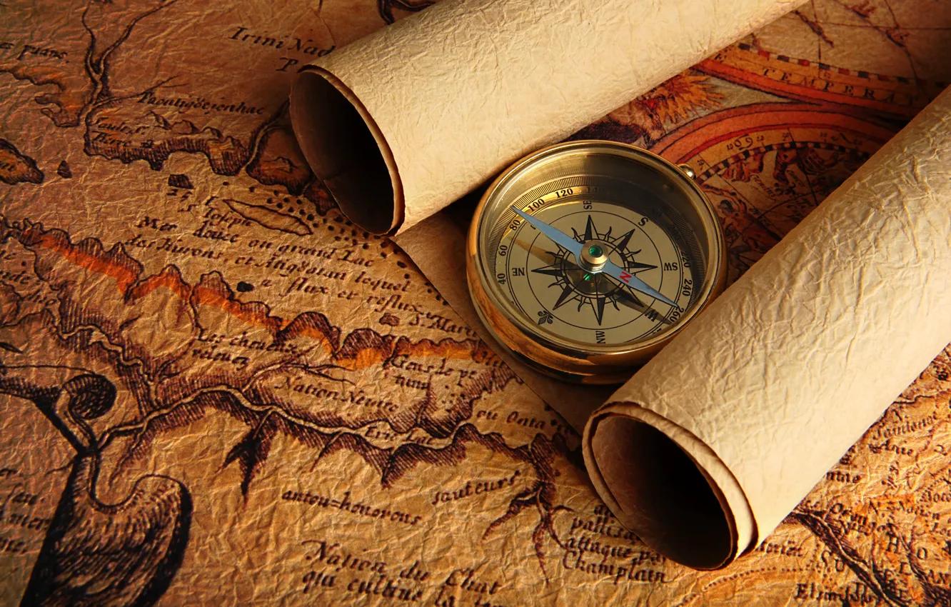 Photo wallpaper arrows, map, compass