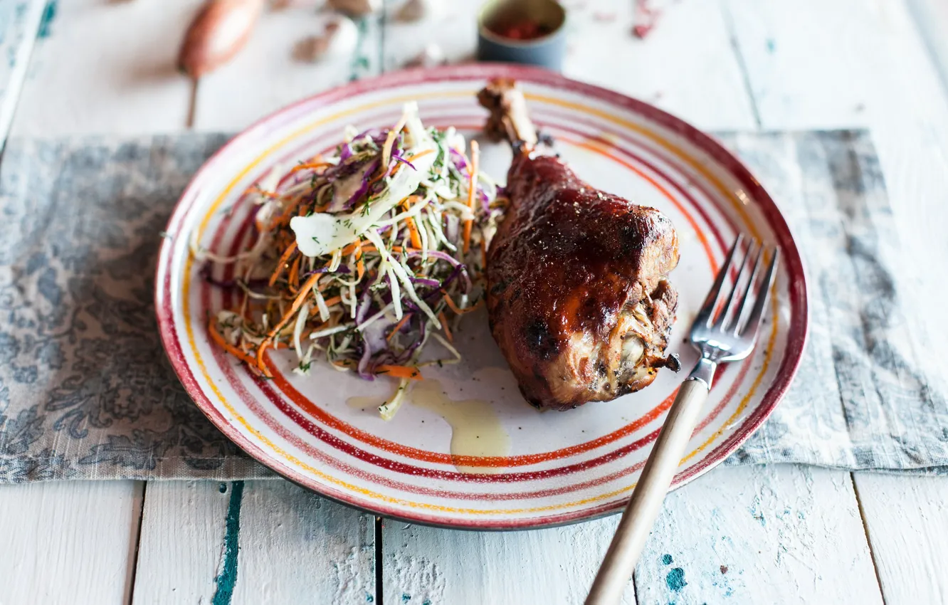 Photo wallpaper chicken leg, food, lunch, delicious, garnish