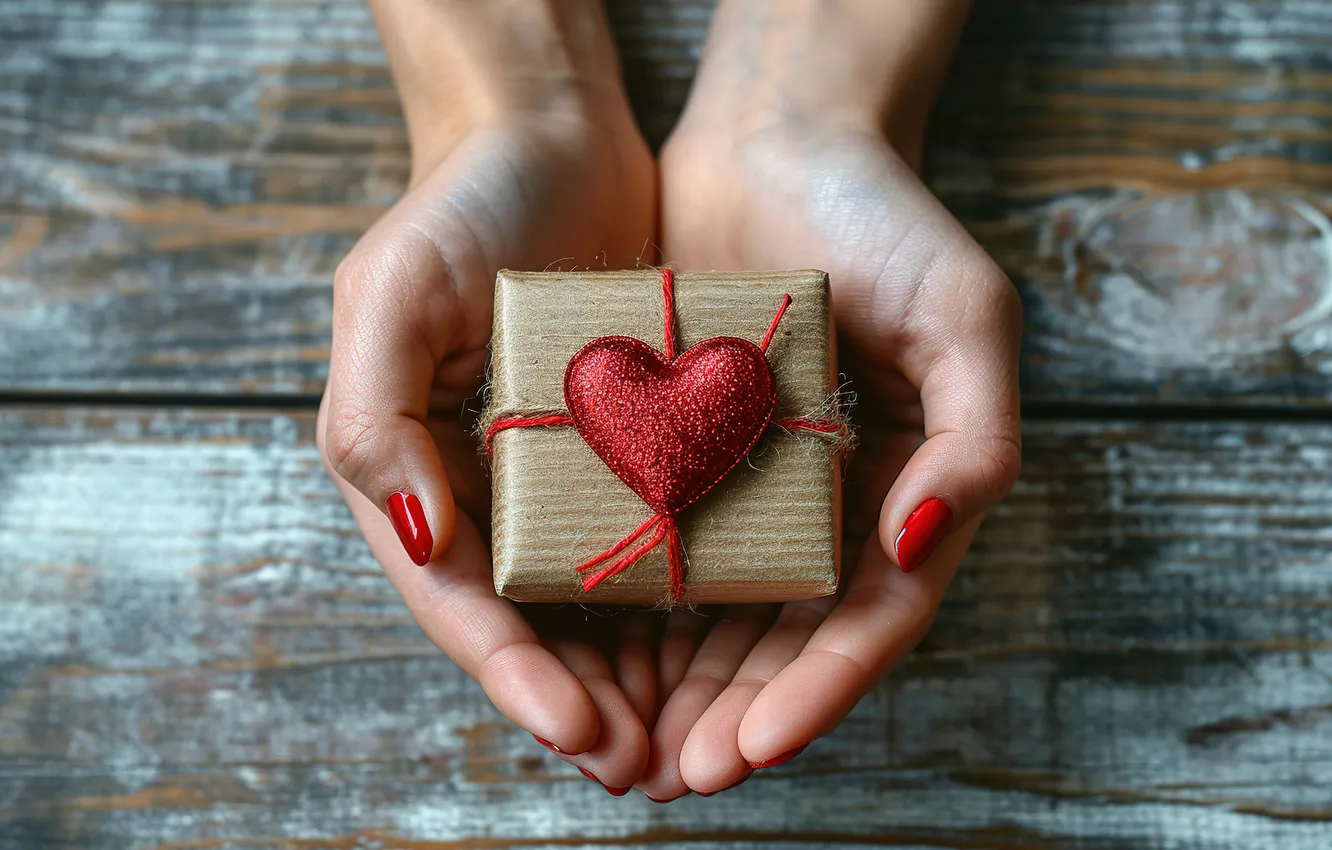 Photo wallpaper love, gift, romance, heart, hands, love, Valentine's day, heart