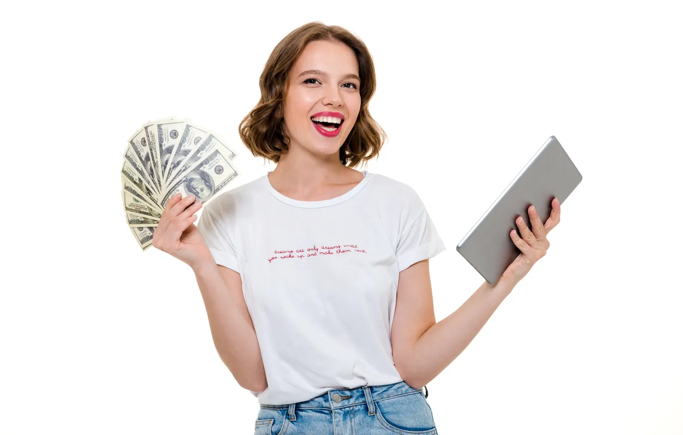 Photo wallpaper girl, smiling, portrait, cheery