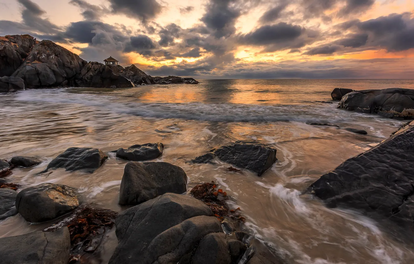 Photo wallpaper sea, clouds, rocks, coast