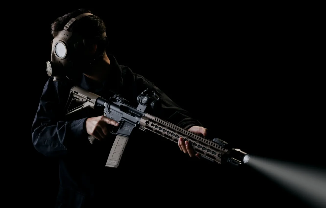 Photo wallpaper weapons, soldiers, gas mask