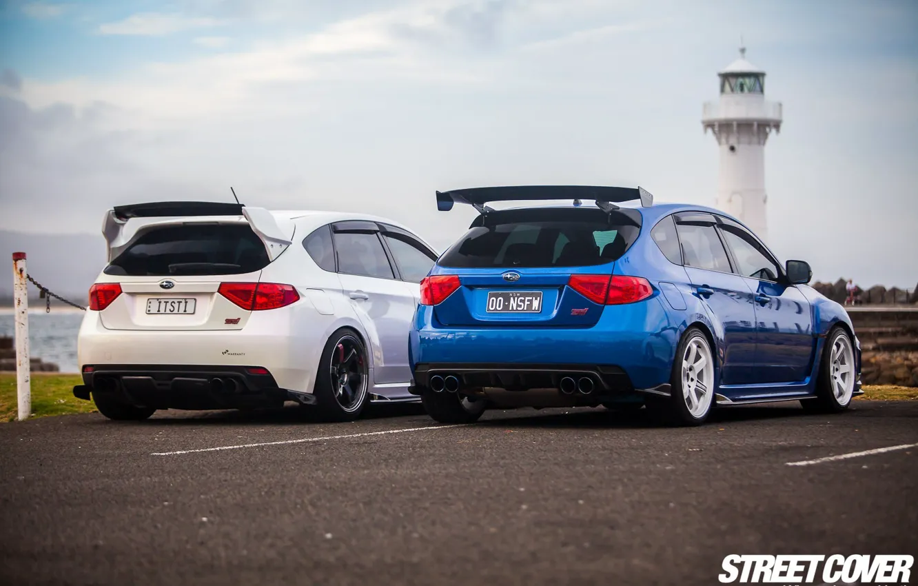 Photo wallpaper white, subaru, blue, wrx, impreza, Subaru, sti, Impreza