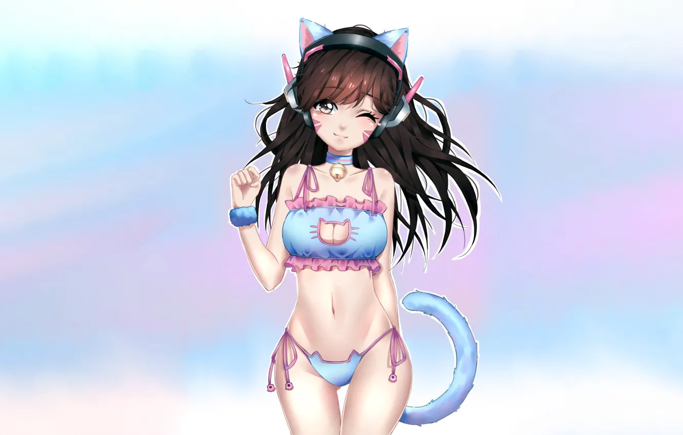 Photo wallpaper girl, sexy, lingerie, bra, cleavage, panties, long hair, brown hair