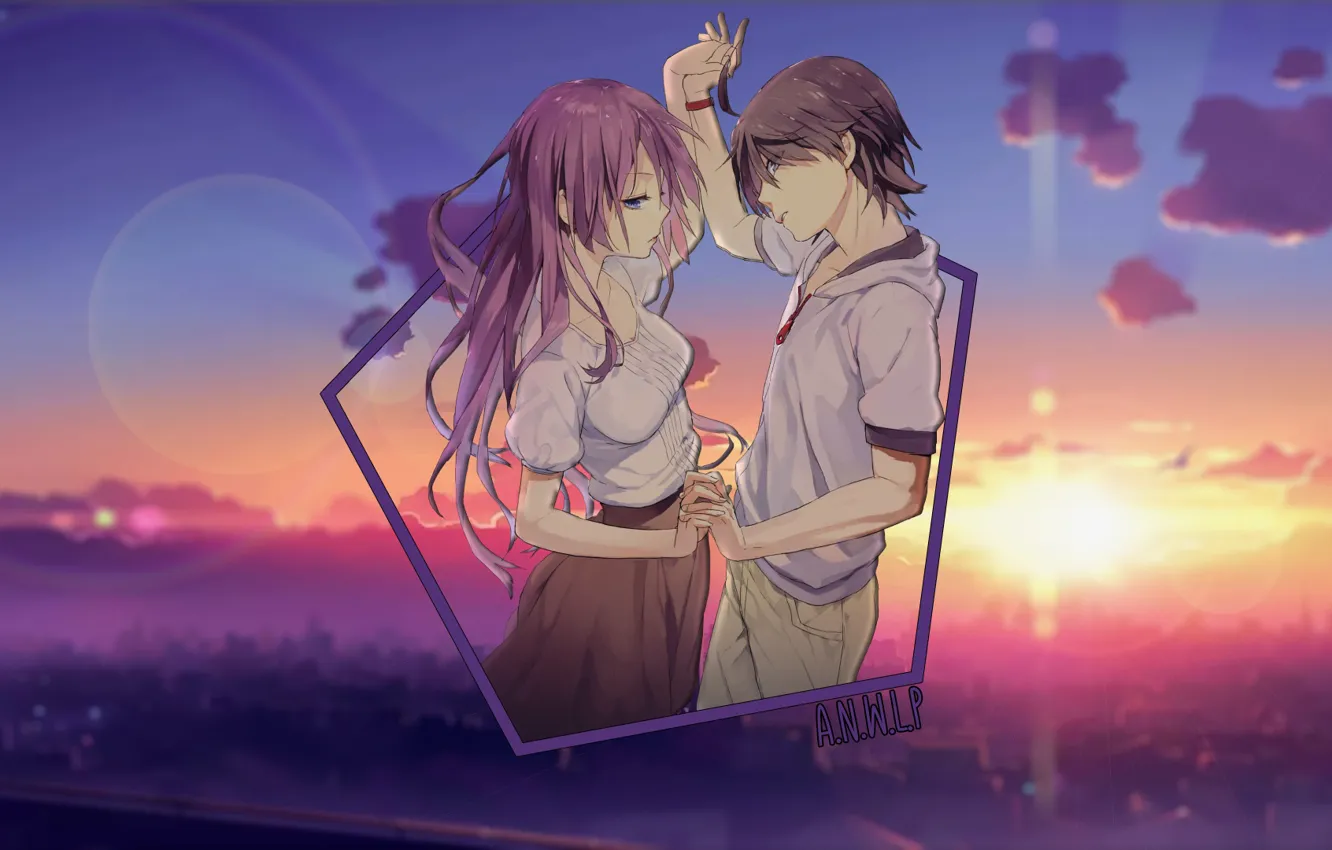 Photo wallpaper sunset, dance, anime, pair, a guy and a girl, madskillz