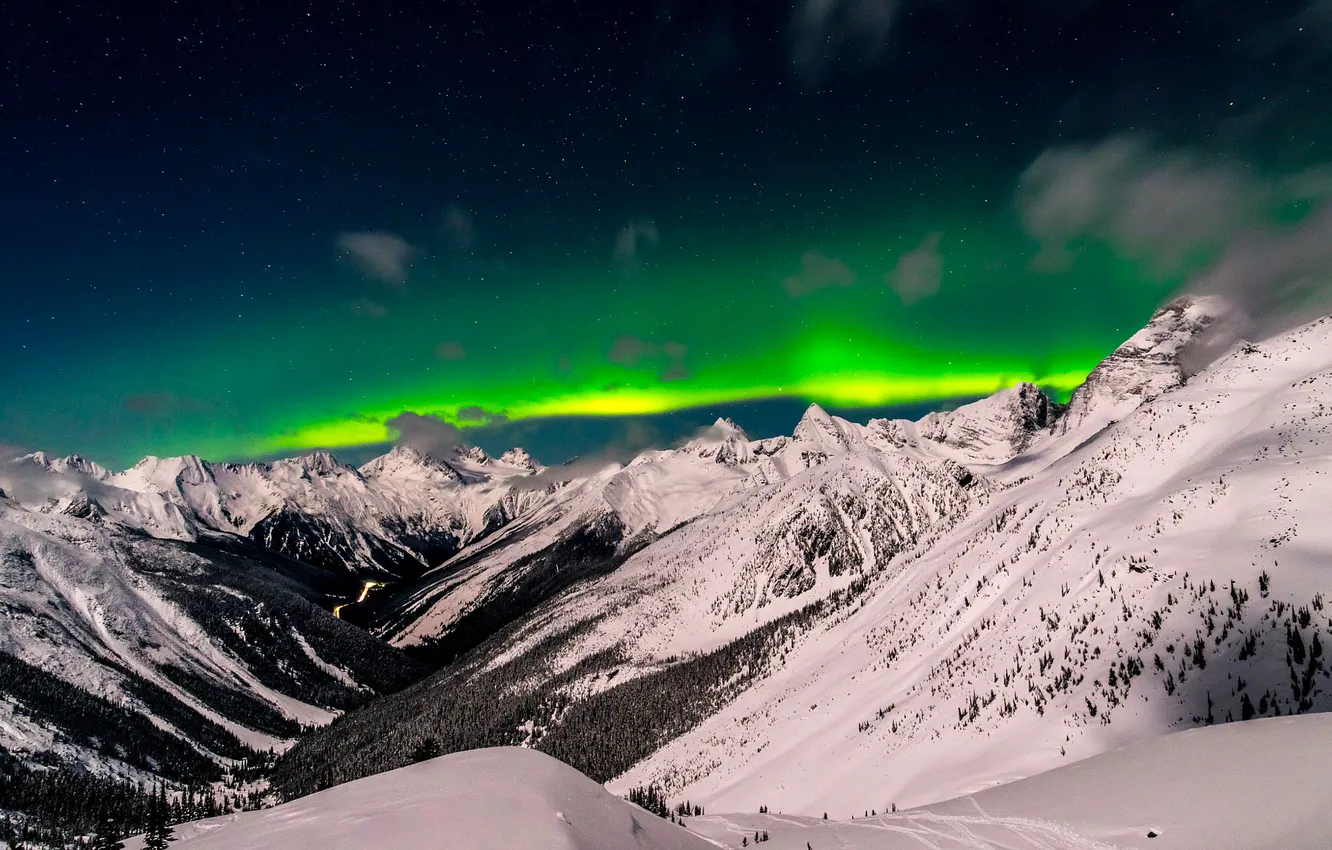 Photo wallpaper green, British, Columbia, winter, snow, Valley, Asulkan, Mountians