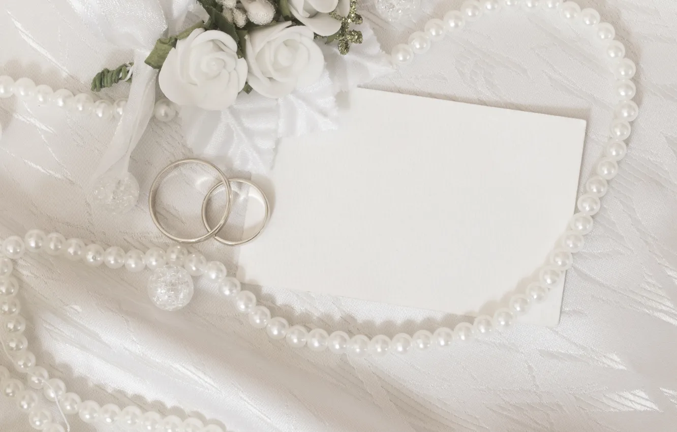 Photo wallpaper white, flowers, ring, pearl, beads