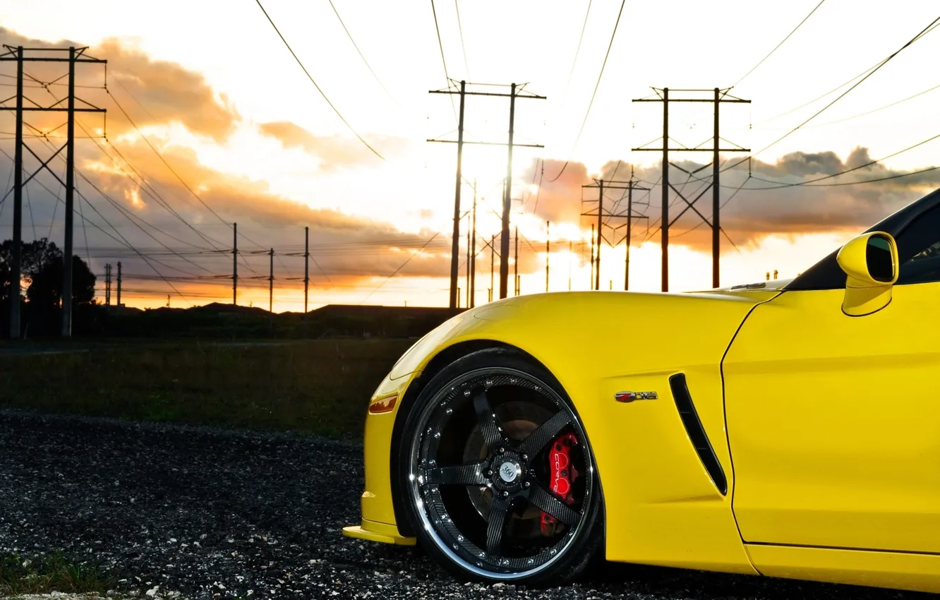 Photo wallpaper the sky, clouds, sunset, yellow, tuning, Z06, Corvette, Chevrolet