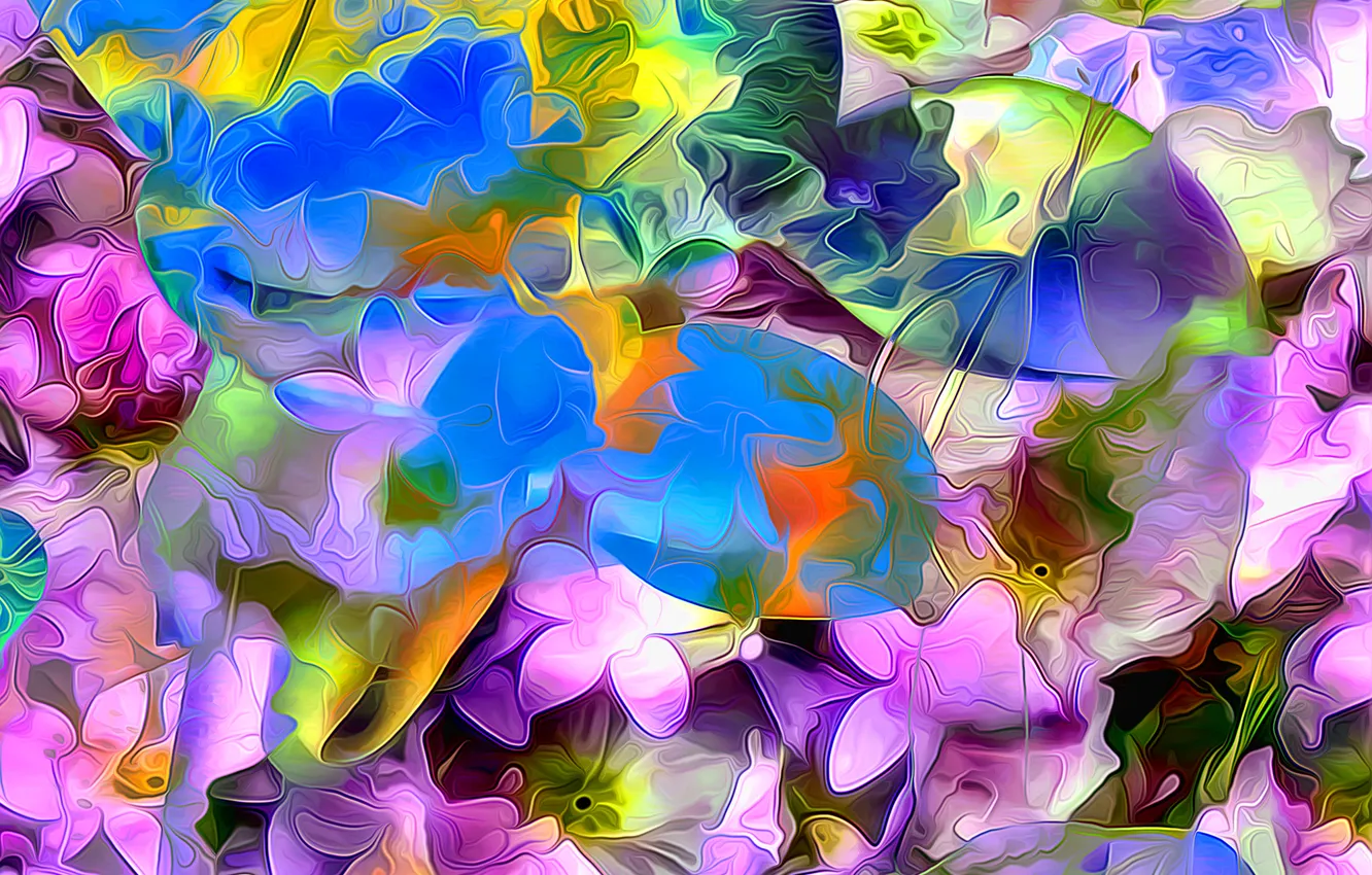 Photo wallpaper line, flowers, nature, rendering, paint, petals