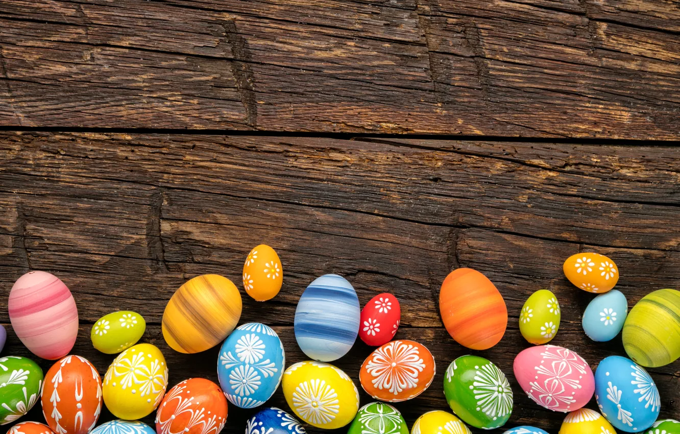 Photo wallpaper colorful, Easter, wood, spring, Easter, eggs, holiday, Happy