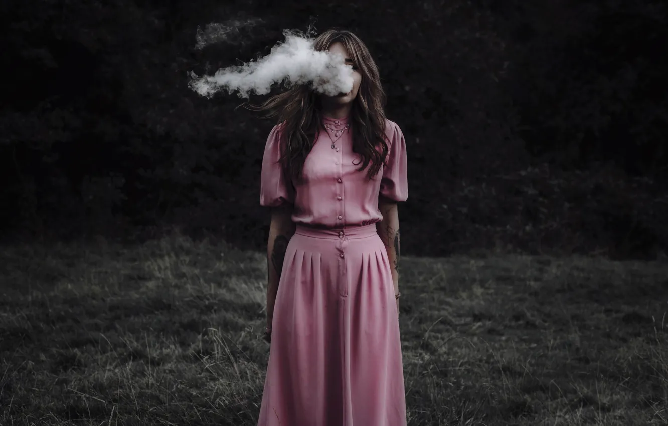 Photo wallpaper girl, smoke, dress, tattoo
