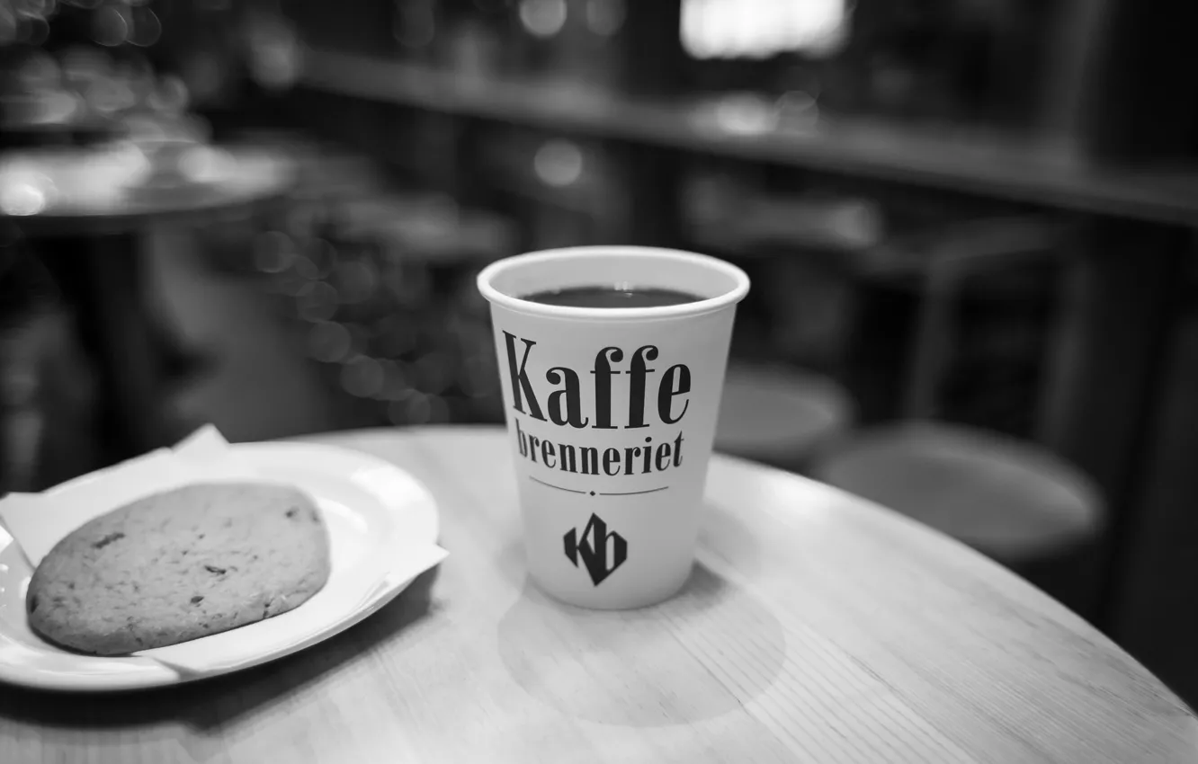 Photo wallpaper coffee, cookies, black and white
