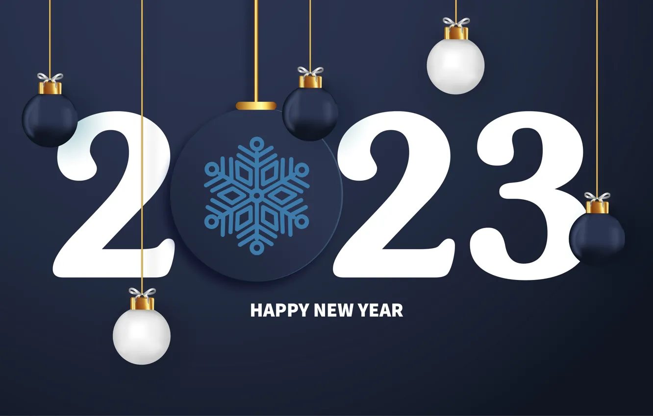 Photo wallpaper balls, snowflakes, the dark background, graphics, new year, figures, white, grey background