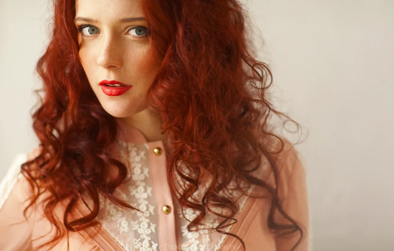 Photo wallpaper look, girl, portrait, red hair, redhead, red lips, Denis Goncharov
