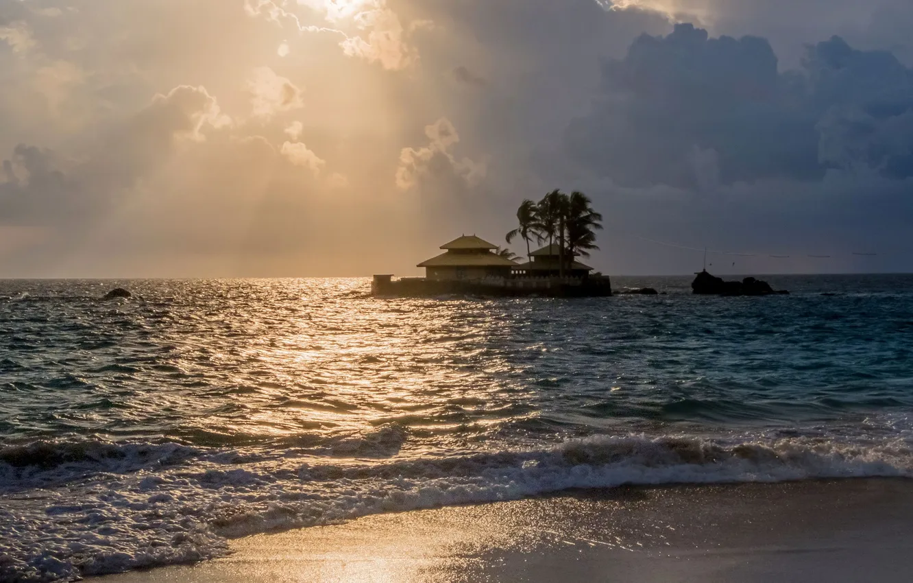 Photo wallpaper sea, Sri Lanka, Nadezhda Demkina, Senigama Viharana Temple, Hikkaduwa