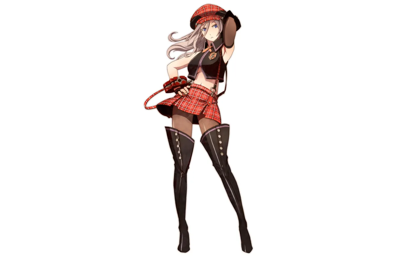 Photo wallpaper girl, sexy, cleavage, blouse, long hair, legs, hat, brown hair