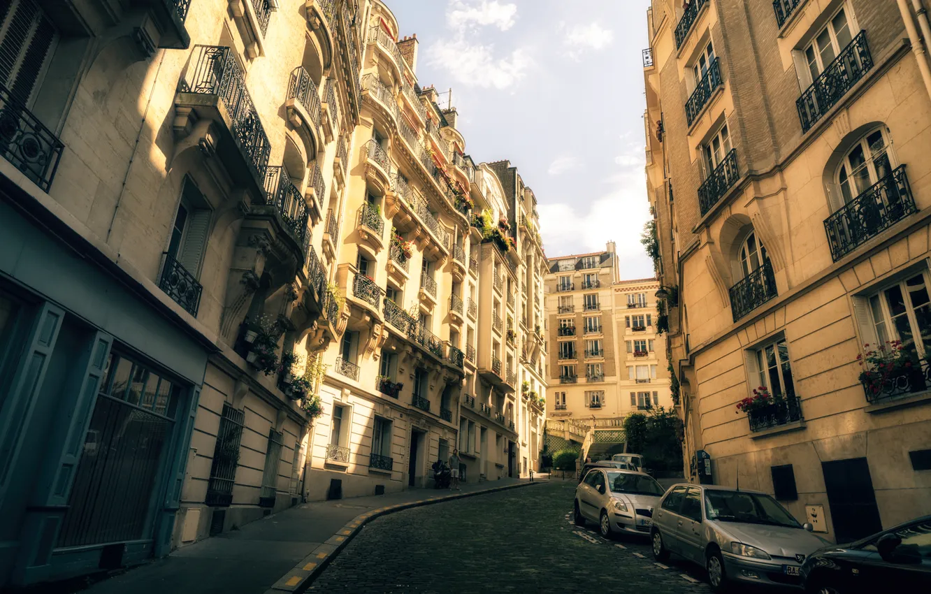 Photo wallpaper road, machine, the city, street, France, Paris, Windows, building