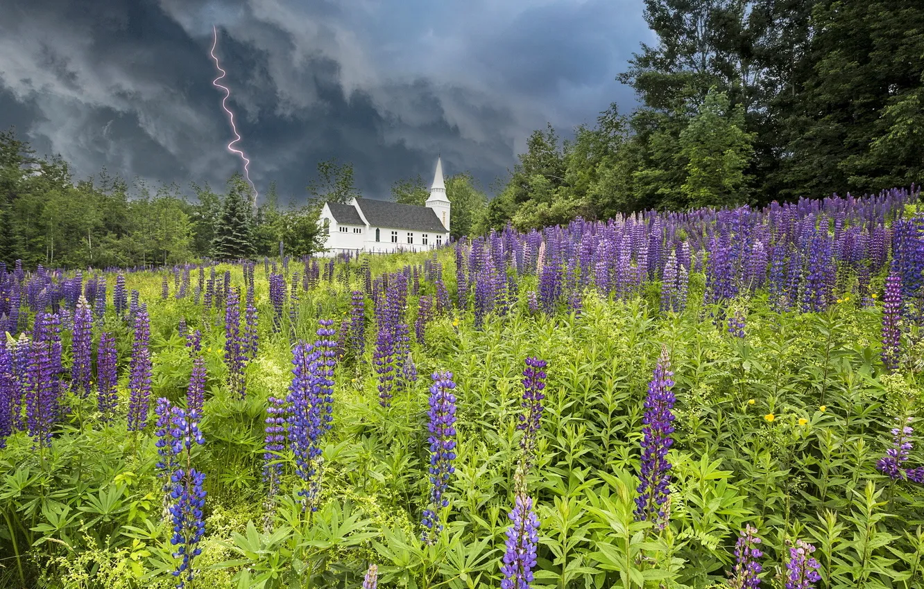 Photo wallpaper lightning, church, Sugar Hill, Purple Rain
