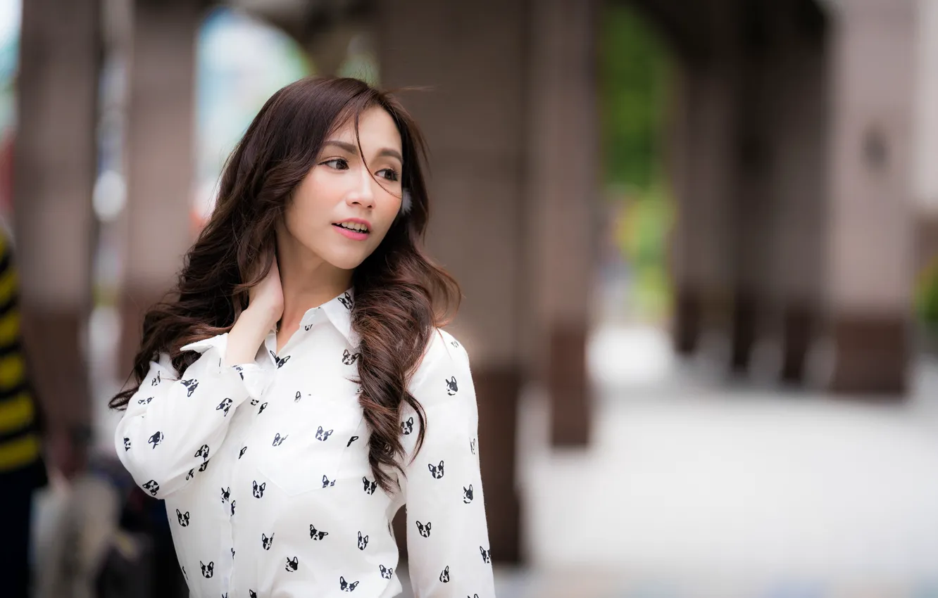 Photo wallpaper girl, Asian, cutie, bokeh