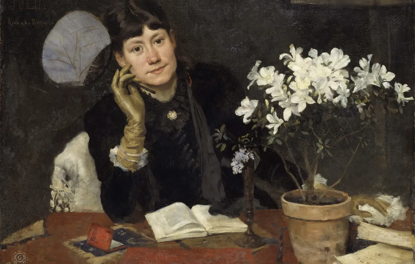 Photo wallpaper girl, book, painting, Richard Bergh