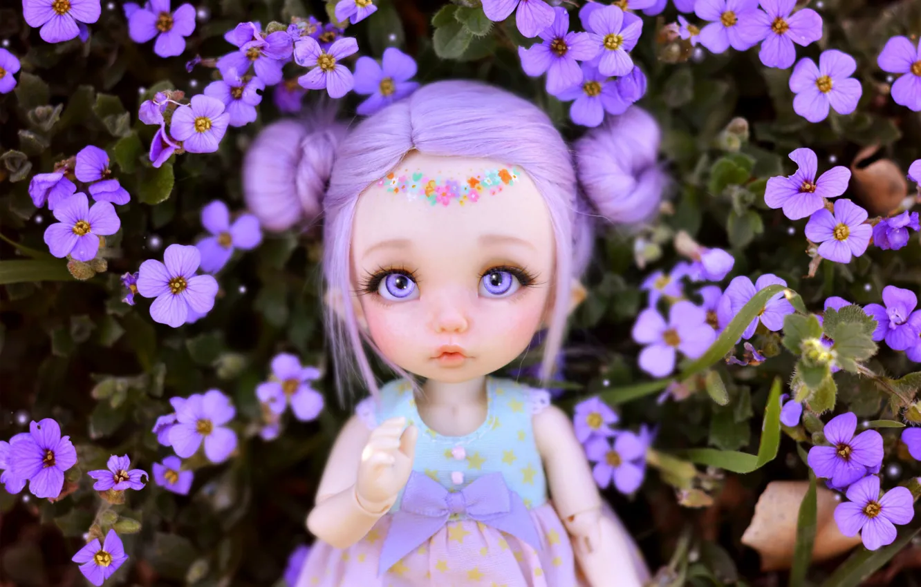 Photo wallpaper flowers, toy, doll