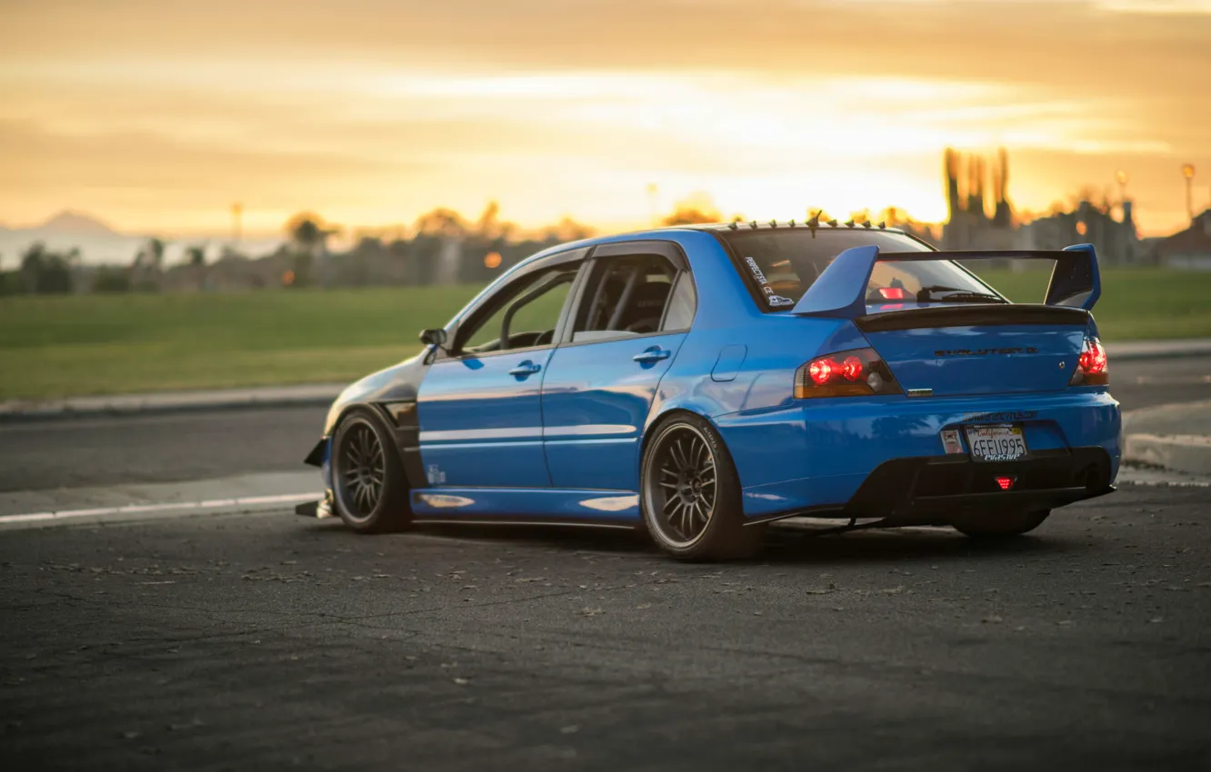 Photo wallpaper car, blue, Mitsubishi, Lancer, car, blue, wallpapers, stance