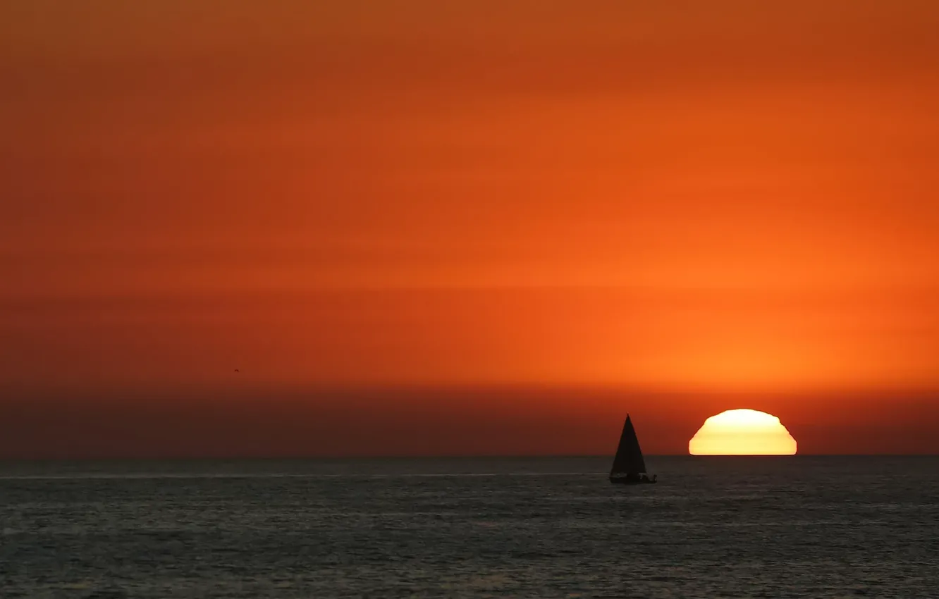Photo wallpaper sea, the sky, the sun, sunset, beauty, yacht