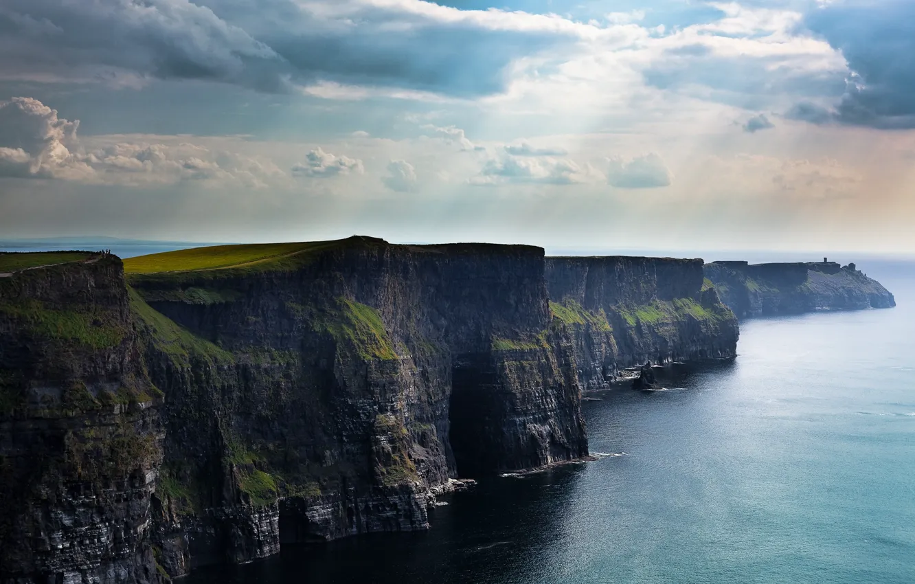 Photo wallpaper clouds, open, rocks, Ireland, the deep sea, cliffs, The Cliffs