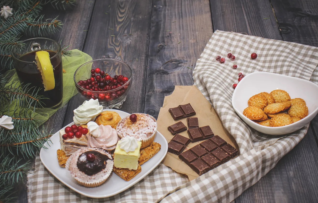 Photo wallpaper berries, chocolate, cakes