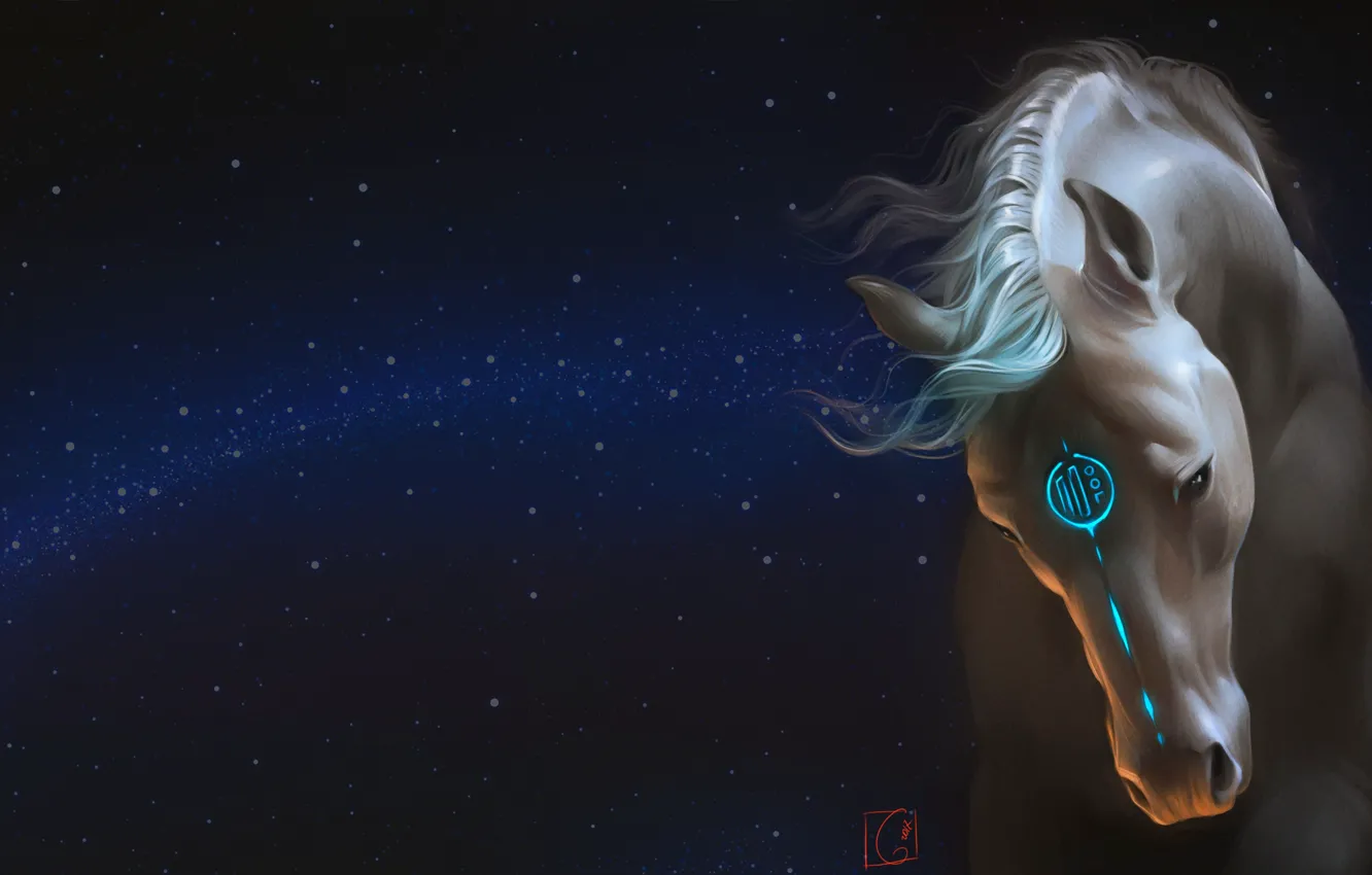 Photo wallpaper night, fantasy, horse, art, Alexander Khitrov, GaudiBuendia