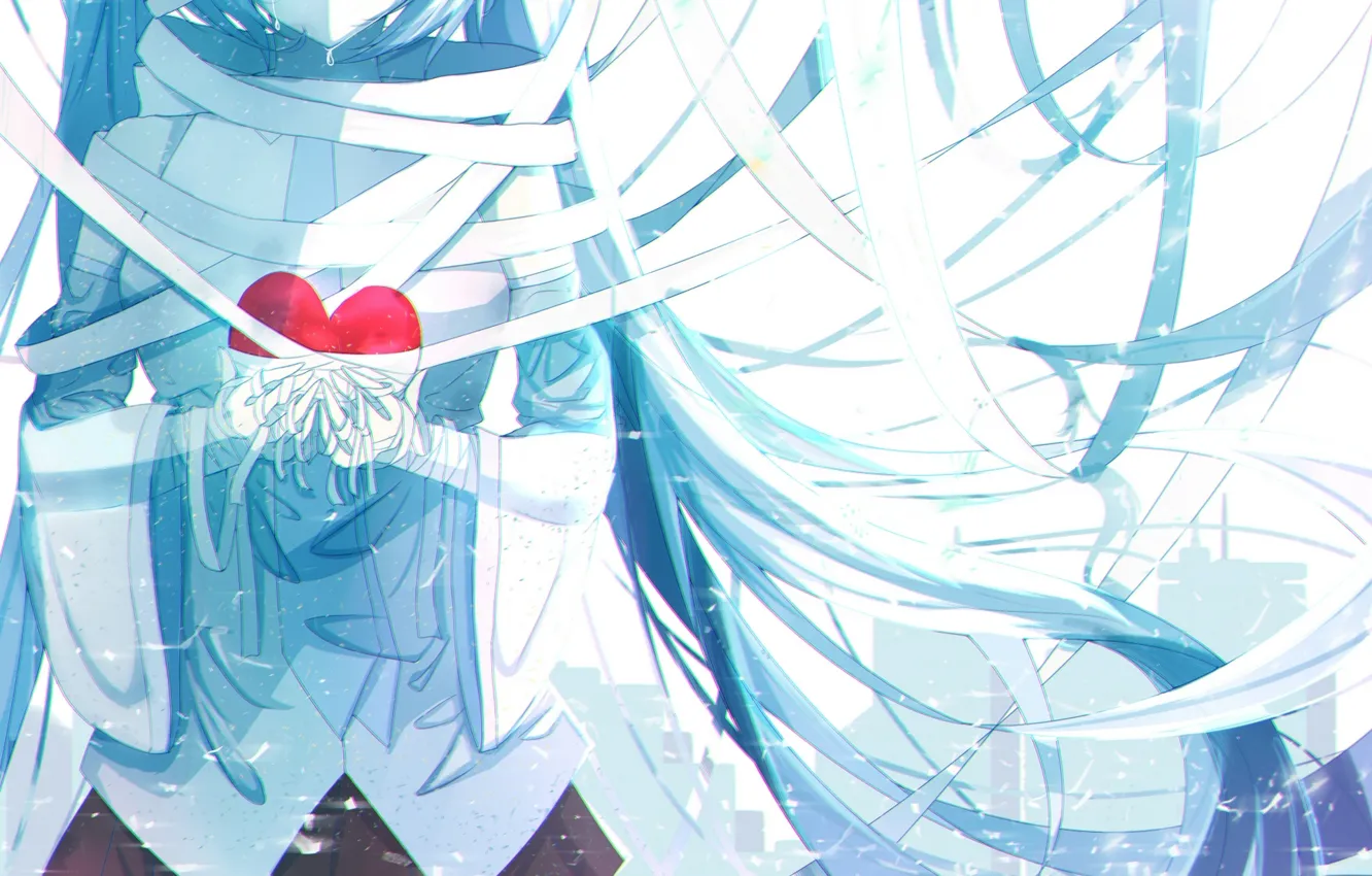 Photo wallpaper girl, anime, tears, art, vocaloid, hatsune miku, heart, bandages