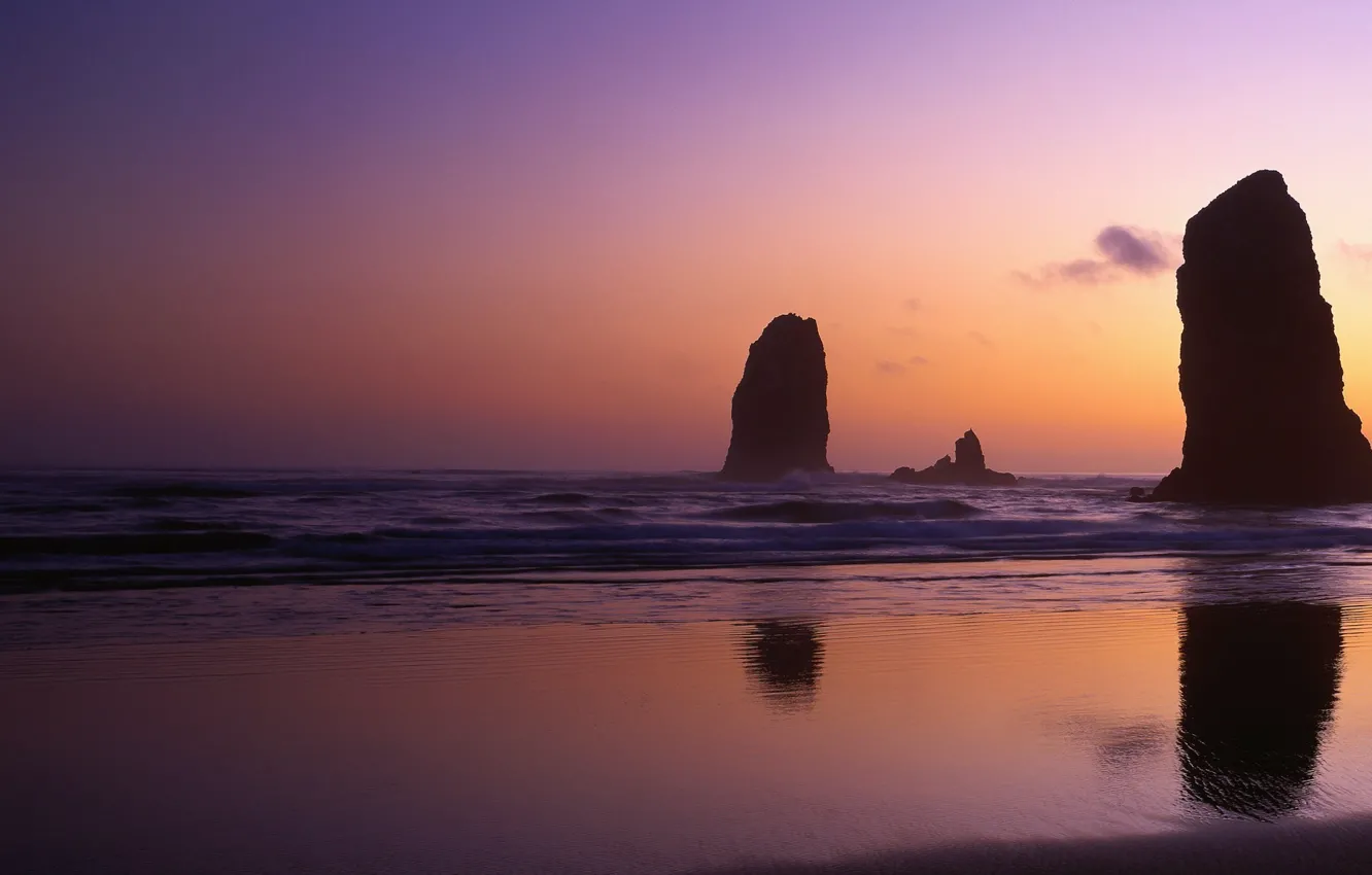 Photo wallpaper the sky, water, the ocean, rocks, shore, the evening, nature
