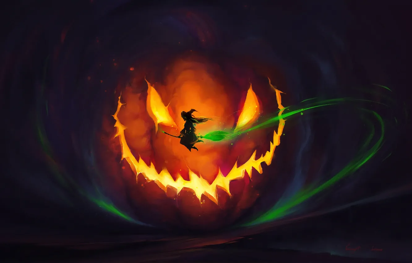 Photo wallpaper lights, dark, Halloween, horror, fantasy, magic, flying, night