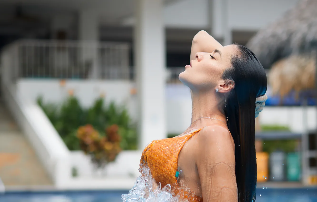 Photo wallpaper swimsuit, summer, girl, squirt, face, model, profile