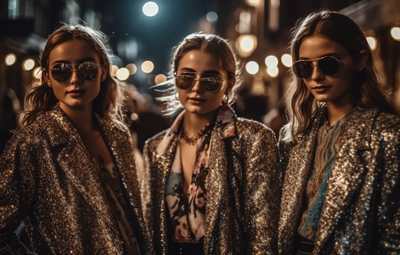 Photo wallpaper girl, night, the city, lights, street, Shine, portrait, outfit