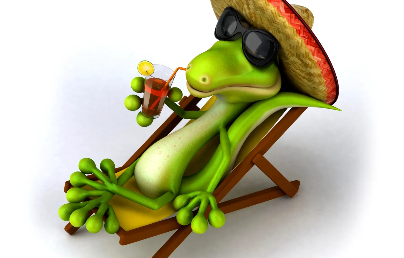 Photo wallpaper stay, relax, hat, crocodile, glasses, chaise, cocktail, resort