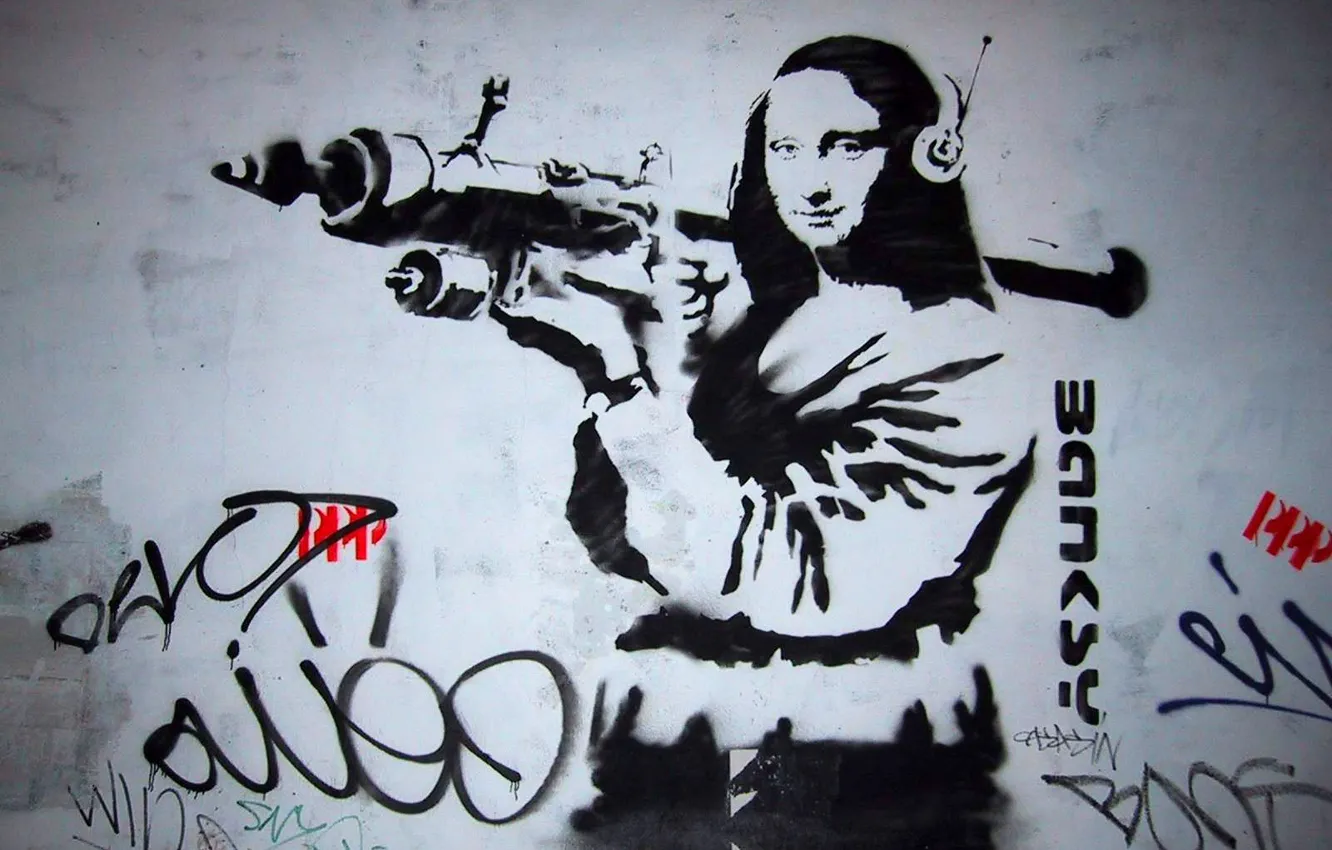 Photo wallpaper graffiti, grenade launcher, Mona Lisa