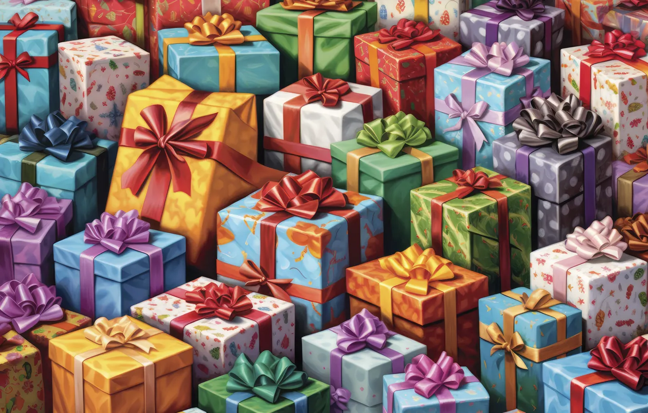 Photo wallpaper holiday, gift, bow, a lot, gift boxes, universal holiday background