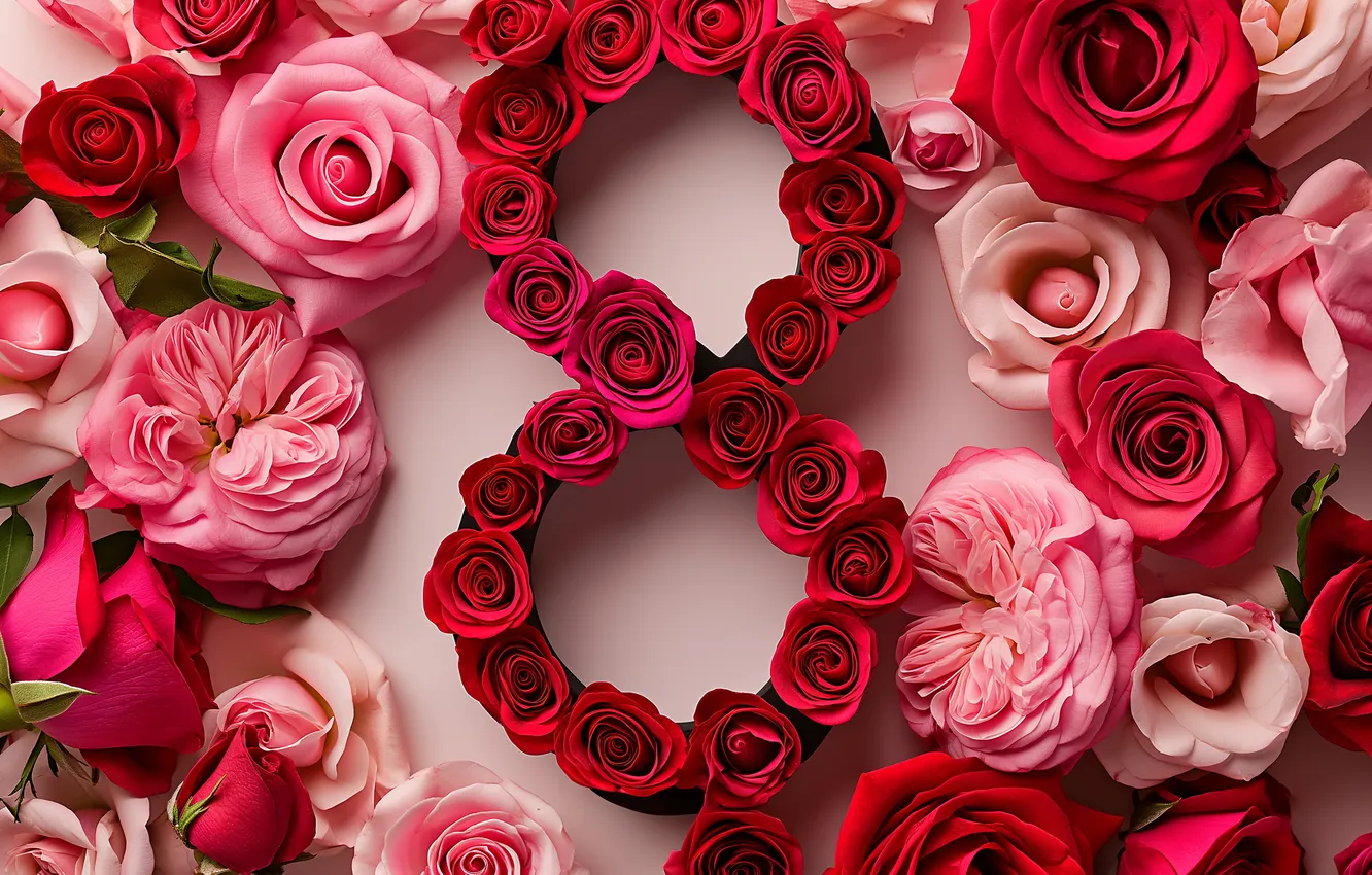 Photo wallpaper flowers, roses, figures, March 8, pink, flowers, spring, roses